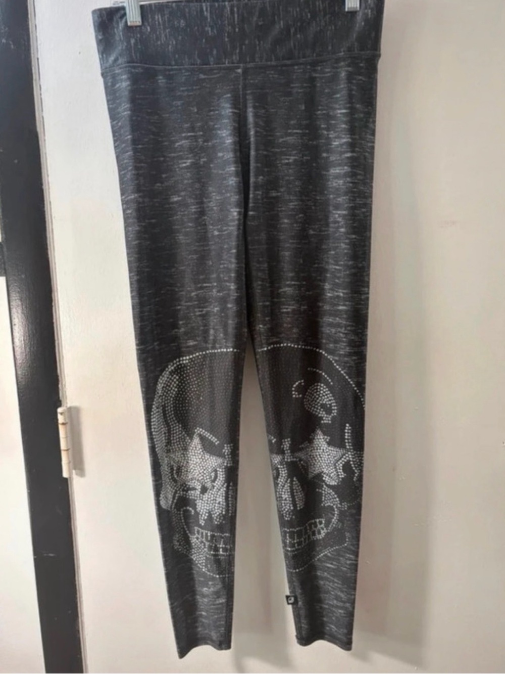 Girls' large Black Heather Skull Print Leggings